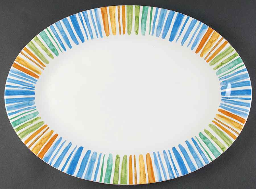 Beach Stripes 16" Oval Serving Platter by 222 Fifth (PTS)-1