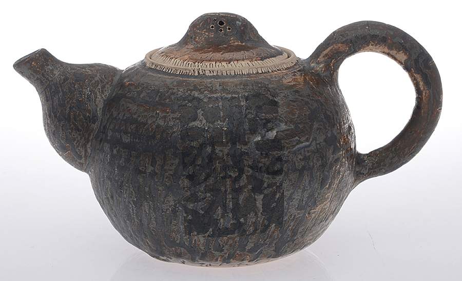 Classic Carved Fawn (Tan) Teapot & Lid by Alice Goldsmith Ceramics-1