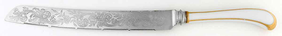 Floraine White (Gold Lines) Cake Knife/Server with Stainless Blade by A & E Lewis (Germany)-1