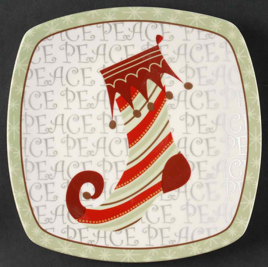 Christmas Stockings Square Salad Plate by 222 Fifth (PTS)-1
