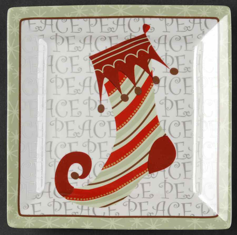 Christmas Stockings Square Appetizer Plate by 222 Fifth (PTS)-1