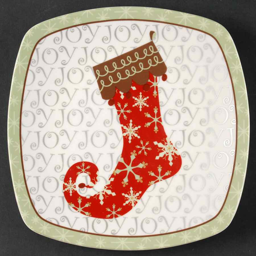 Christmas Stockings Square Salad Plate by 222 Fifth (PTS)-1