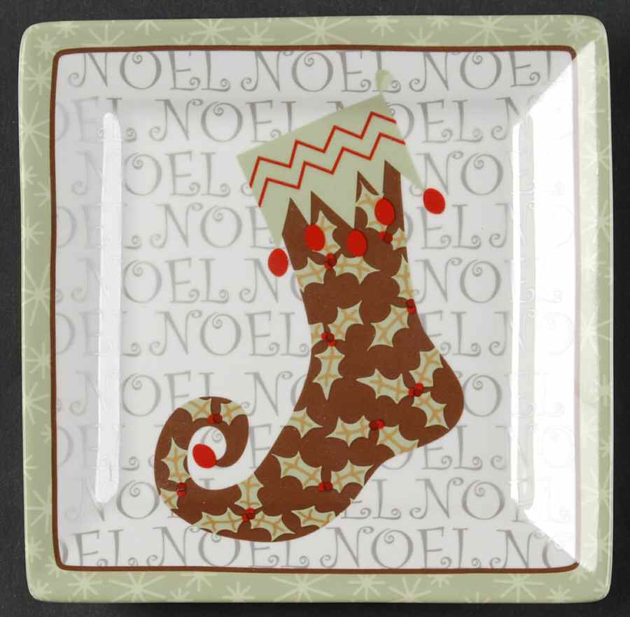 Christmas Stockings Square Appetizer Plate by 222 Fifth (PTS)-1