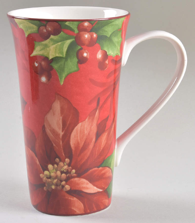 Poinsettia Holly Latte Mug by 222 Fifth (PTS)-1