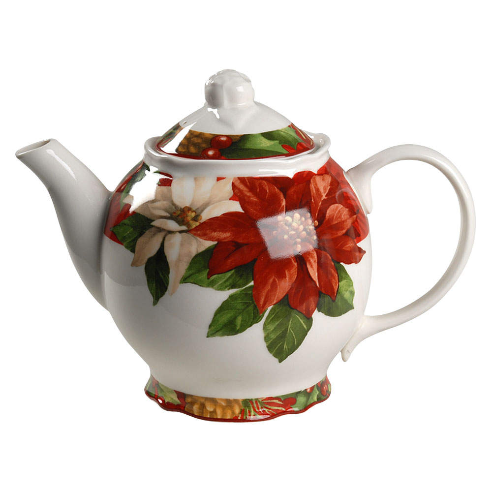 Poinsettia Holly Teapot & Lid by 222 Fifth (PTS)-1