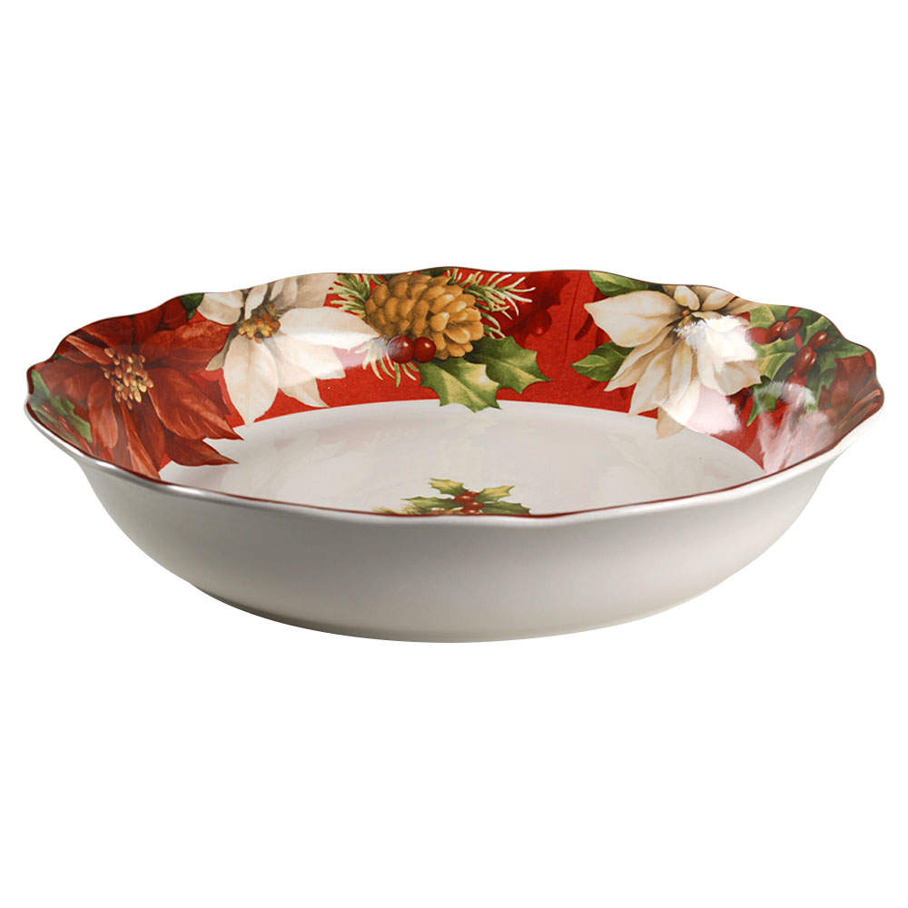 Poinsettia Holly 13" Pasta Serving Bowl by 222 Fifth (PTS)-1