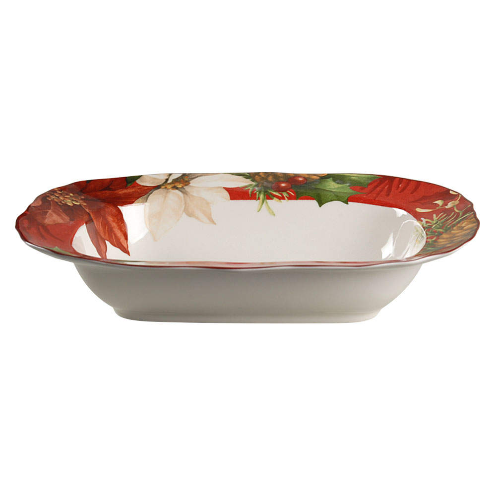Poinsettia Holly 11" Oval Vegetable Bowl by 222 Fifth (PTS)-1