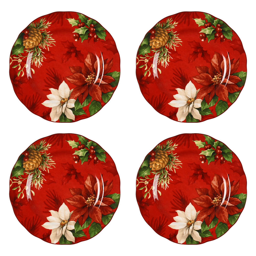 Poinsettia Holly Dinner Plate - Set of 4 by 222 Fifth (PTS)-1