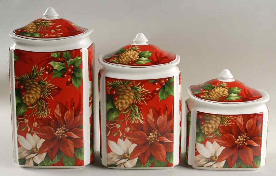 Poinsettia Holly (3 Piece) Canister Set (Box Set) by 222 Fifth (PTS)-1