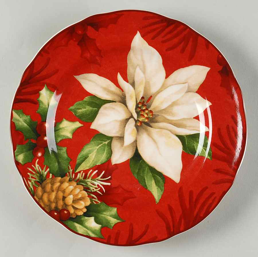 Poinsettia Holly Salad Plate by 222 Fifth (PTS)-1