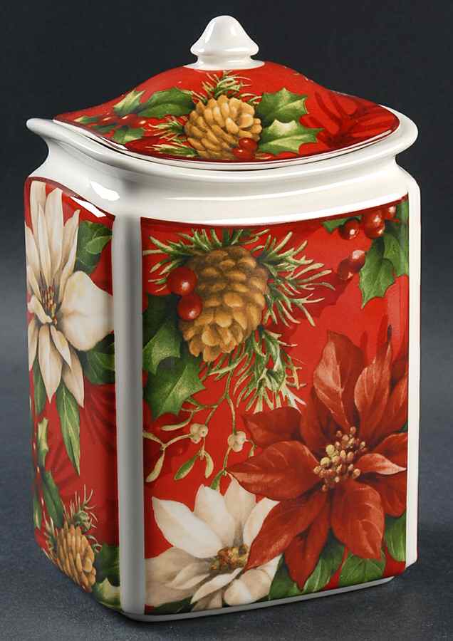 Poinsettia Holly Medium Canister & Lid by 222 Fifth (PTS)-1
