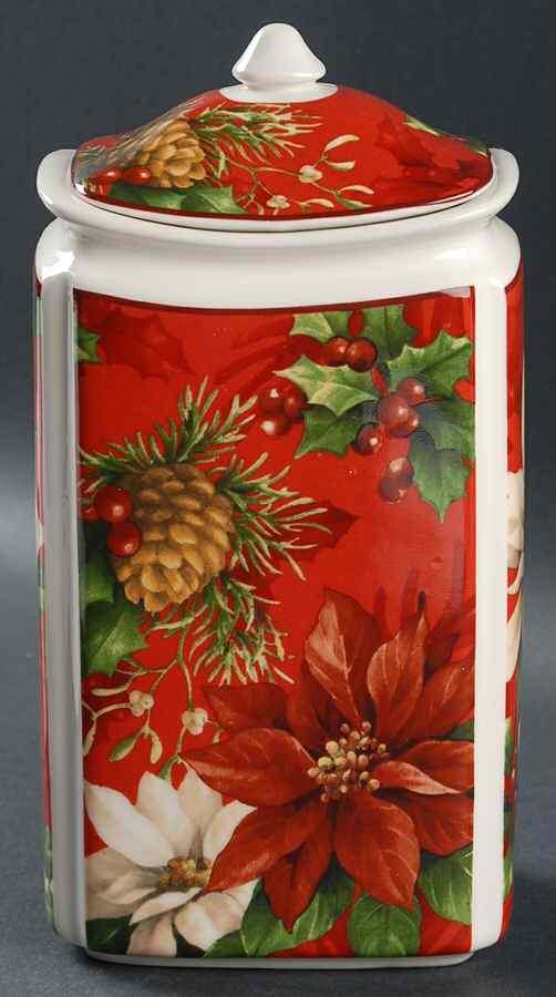 Poinsettia Holly Large Canister & Lid by 222 Fifth (PTS)-1
