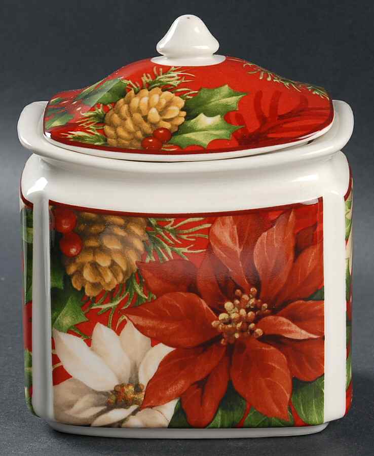 Poinsettia Holly Small Canister & Lid by 222 Fifth (PTS)-1