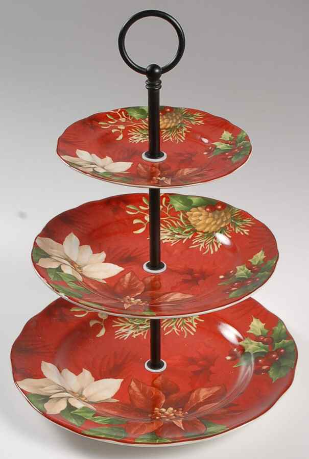 Poinsettia Holly 3-Tiered Serving Tray (DP, SP, BB) by 222 Fifth (PTS)-1