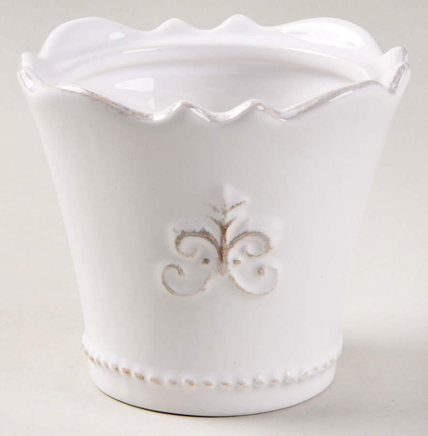 Fleur de Lys White Sugar Bowl No Lid by Anthropologie-1
