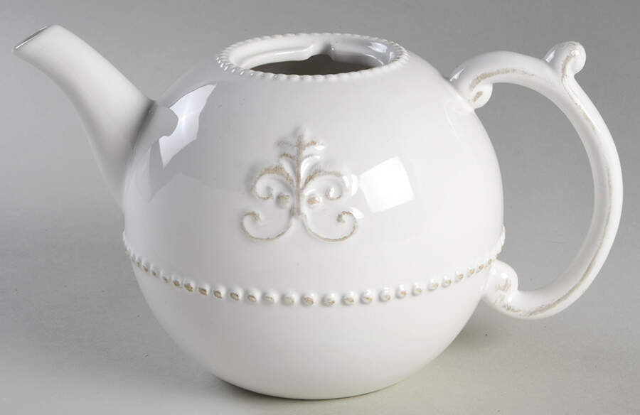 Fleur de Lys White Teapot No Lid by Anthropologie-1