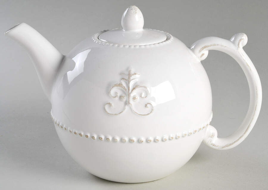 Fleur de Lys White Teapot & Lid by Anthropologie-1