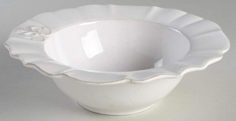 Fleur de Lys White 8" Round Serving Bowl by Anthropologie-1