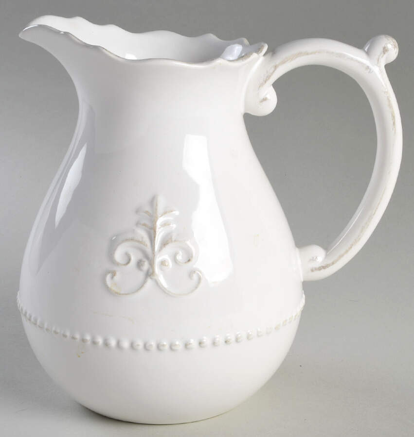 Fleur de Lys White 56 Oz Pitcher by Anthropologie-1