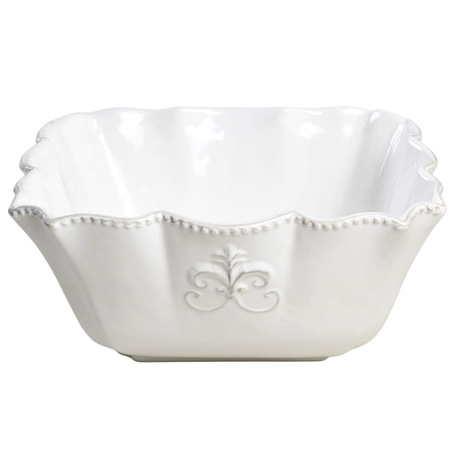 Fleur de Lys White 10" Square Serving Bowl by Anthropologie-1