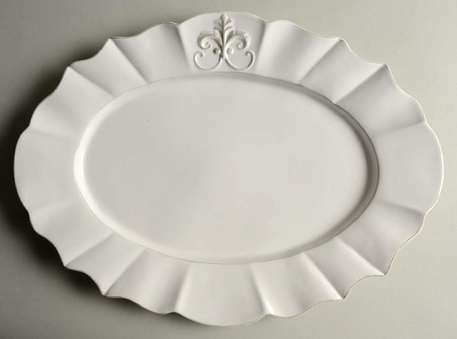 Fleur de Lys White 16" Oval Serving Platter by Anthropologie-1