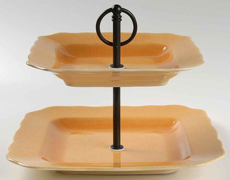 Alba Crackle Yellow 2 Tiered Serving Tray (Dinner & Salad Plate) by 222 Fifth (PTS)-1