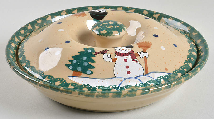 Country Snowman Pie Plate Safe with Ceramic Lid by Abc Distributing-1