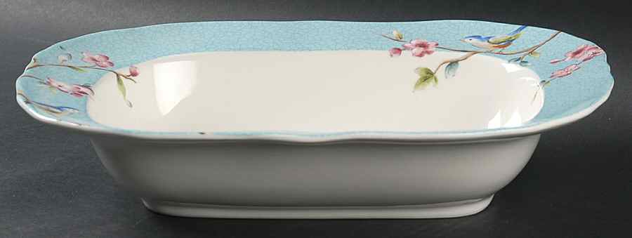 Blossom Bird Blue 11" Oval Vegetable Bowl by 222 Fifth (PTS)-1