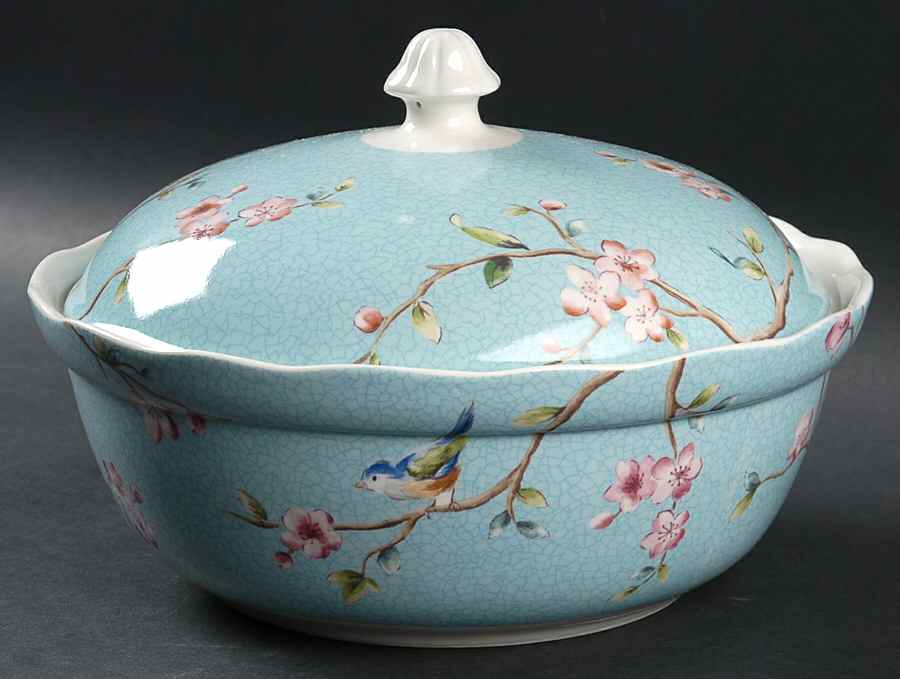 Blossom Bird Blue Round Covered Vegetable by 222 Fifth (PTS)-1