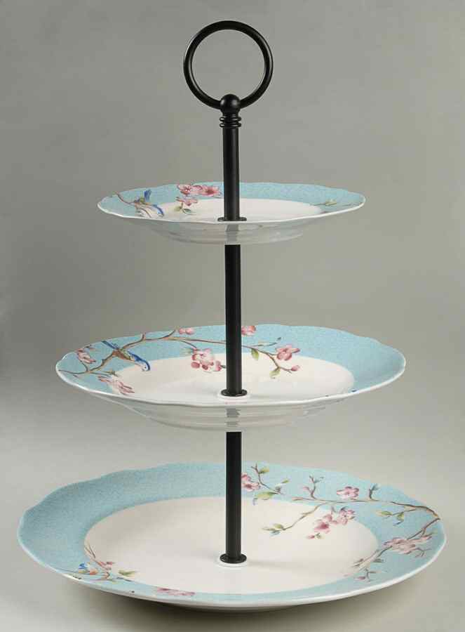 Blossom Bird Blue 3-Tiered Serving Tray (DP, SP, BB) by 222 Fifth (PTS)-1