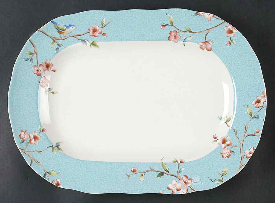 Blossom Bird Blue 13" Oval Serving Platter by 222 Fifth (PTS)-1