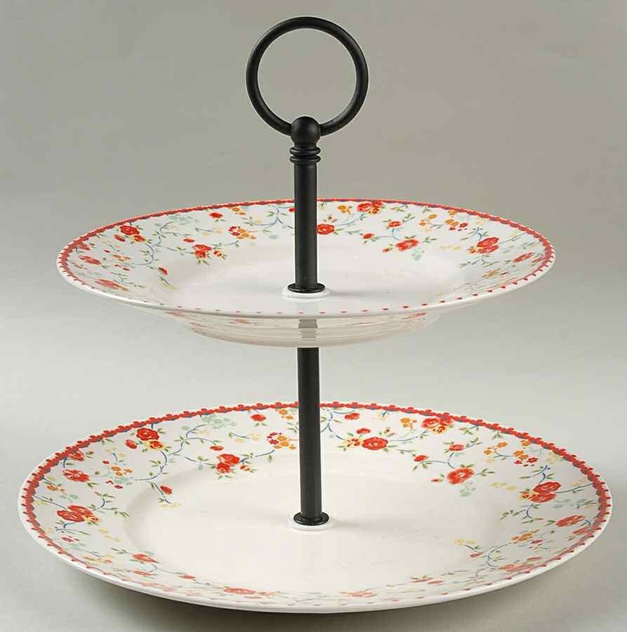 Andrea Red 2 Tiered Serving Tray (Dinner & Salad Plate) by 222 Fifth (PTS)-1