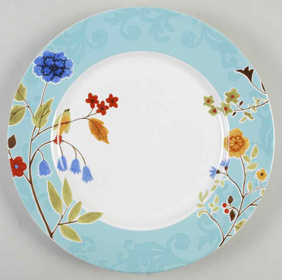 Bird Delight Aqua Dinner Plate by 222 Fifth (PTS)-1