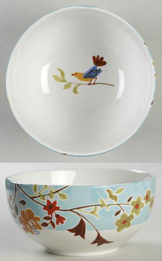 Bird Delight Aqua Soup/Cereal Bowl by 222 Fifth (PTS)-1