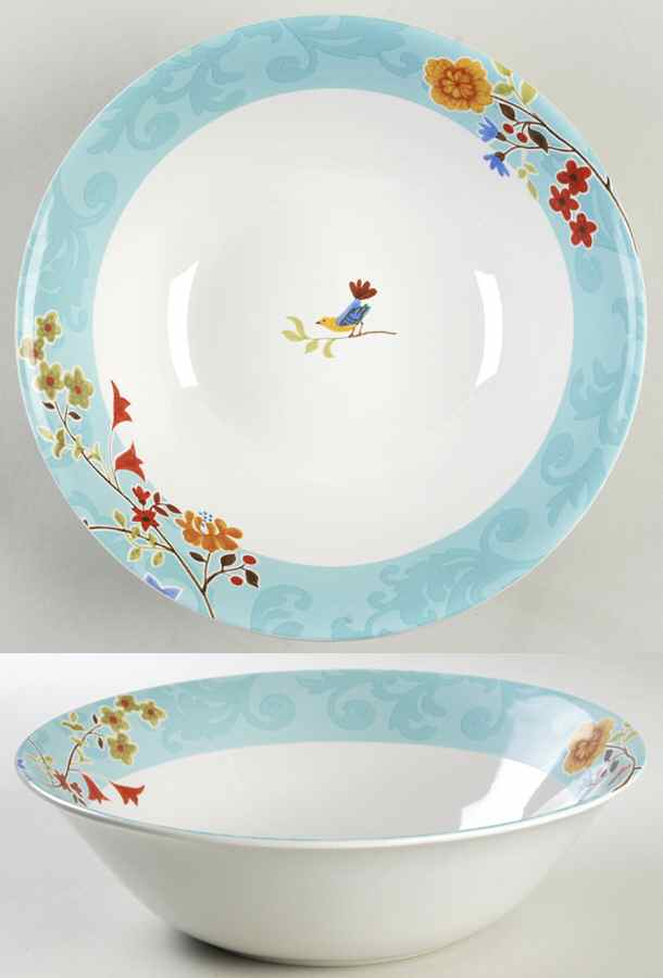 Bird Delight Aqua 10" Round Serving Bowl by 222 Fifth (PTS)-1