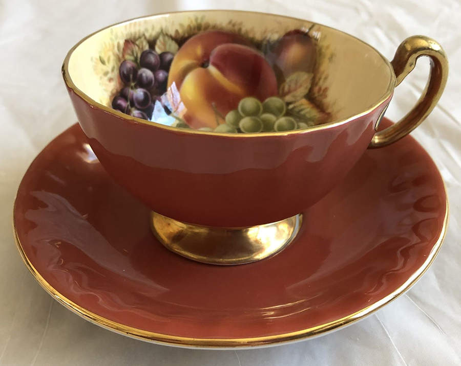 Fruit Red Footed Cup & Saucer Set by John  Aynsley & Sons-1