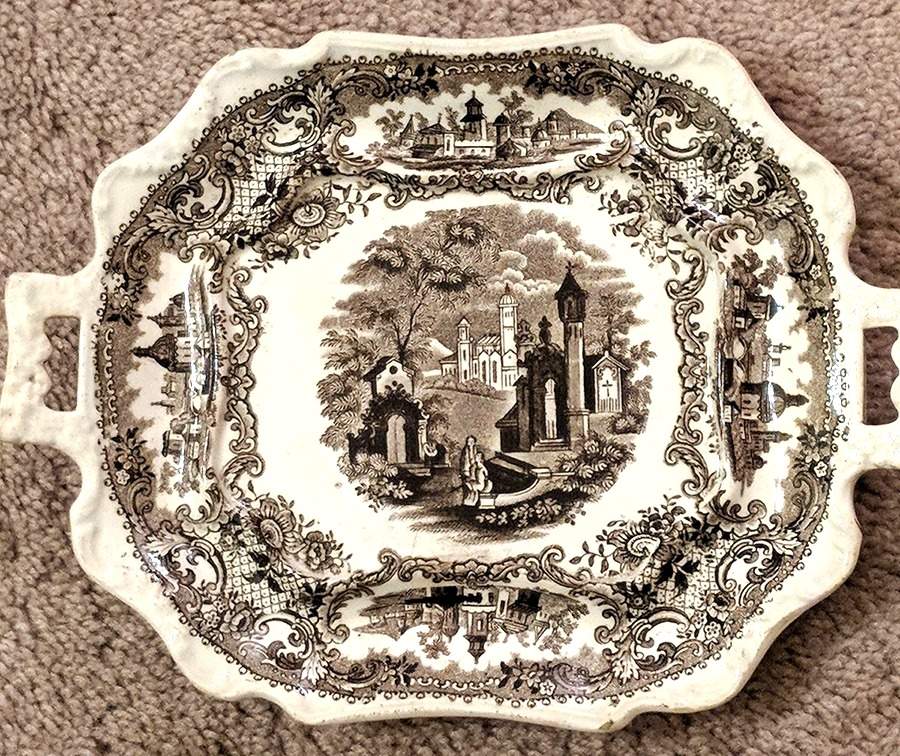 Spanish Convent Brown Square Handled Cake Plate by Adams China-1