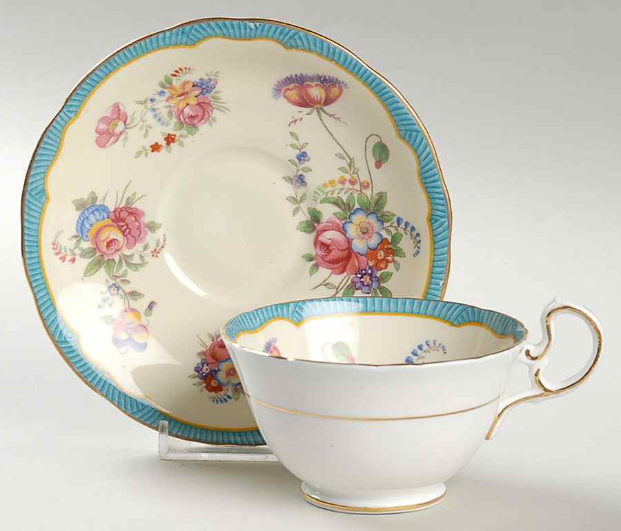 B3562 Blue Footed Cup & Saucer Set by John  Aynsley & Sons-1