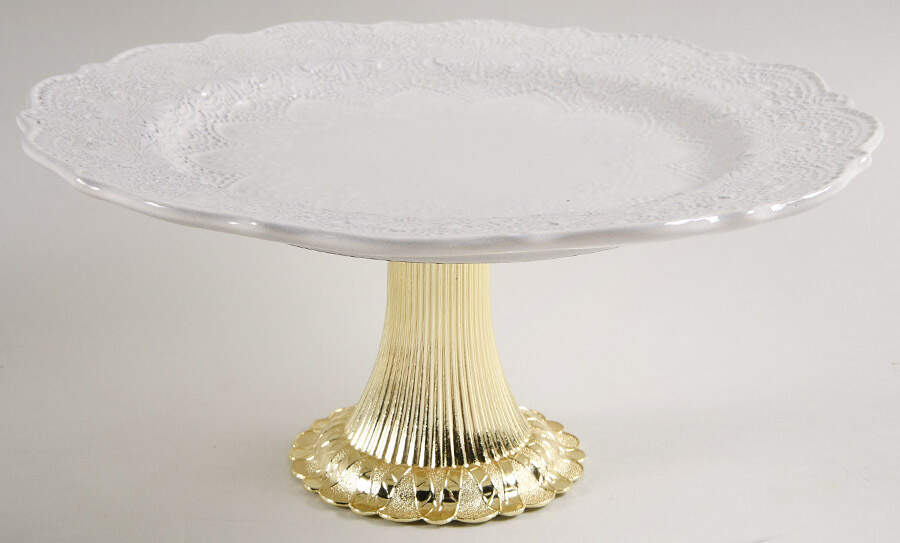 Merletto Antique Lace Cake Stand with 4"-5" Metal Pedestal  Hc by Arte Italica-1