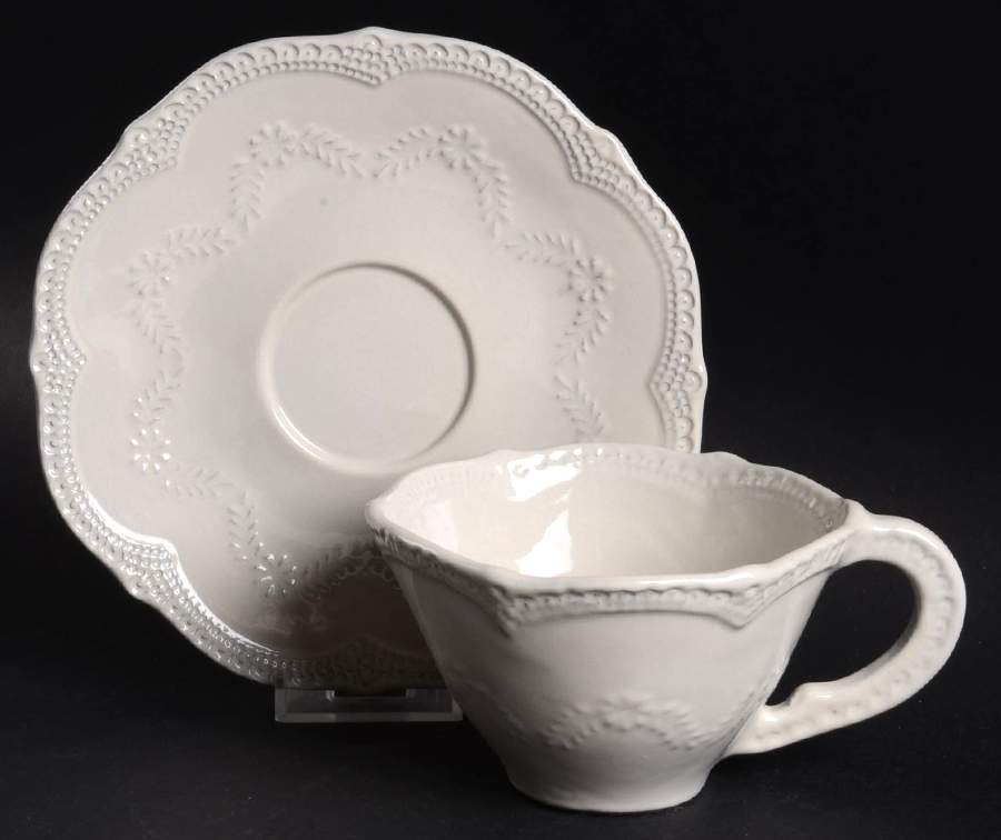Merletto Antique Lace Flat Cup & Saucer Set by Arte Italica-1