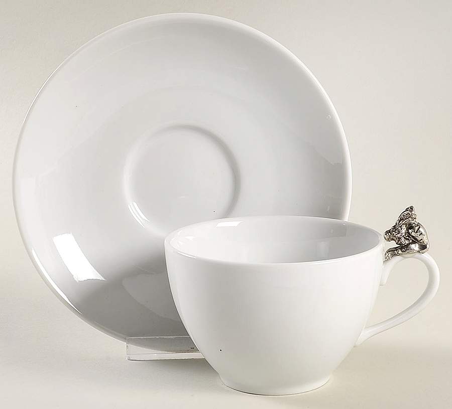 Giardino (White with Pewter Lids) Flat Cup & Saucer Set by Arte Italica-1