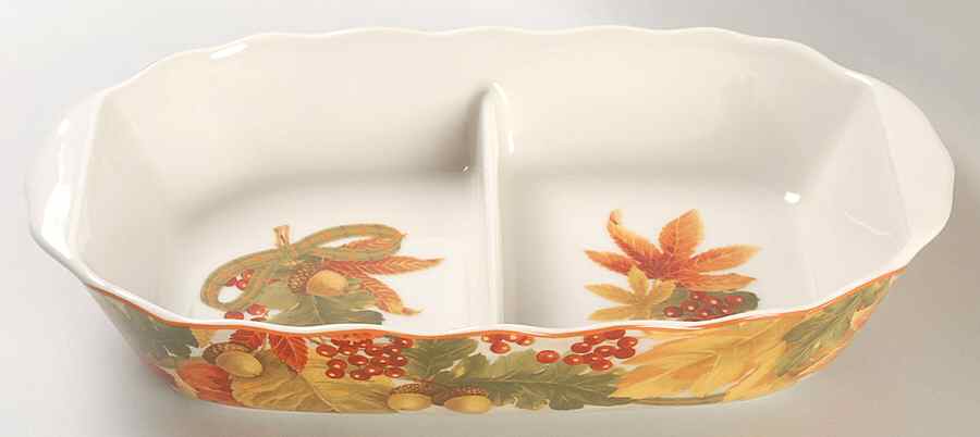 Autumn Celebration 11" Oval Divided Vegetable Bowl by 222 Fifth (PTS)-1