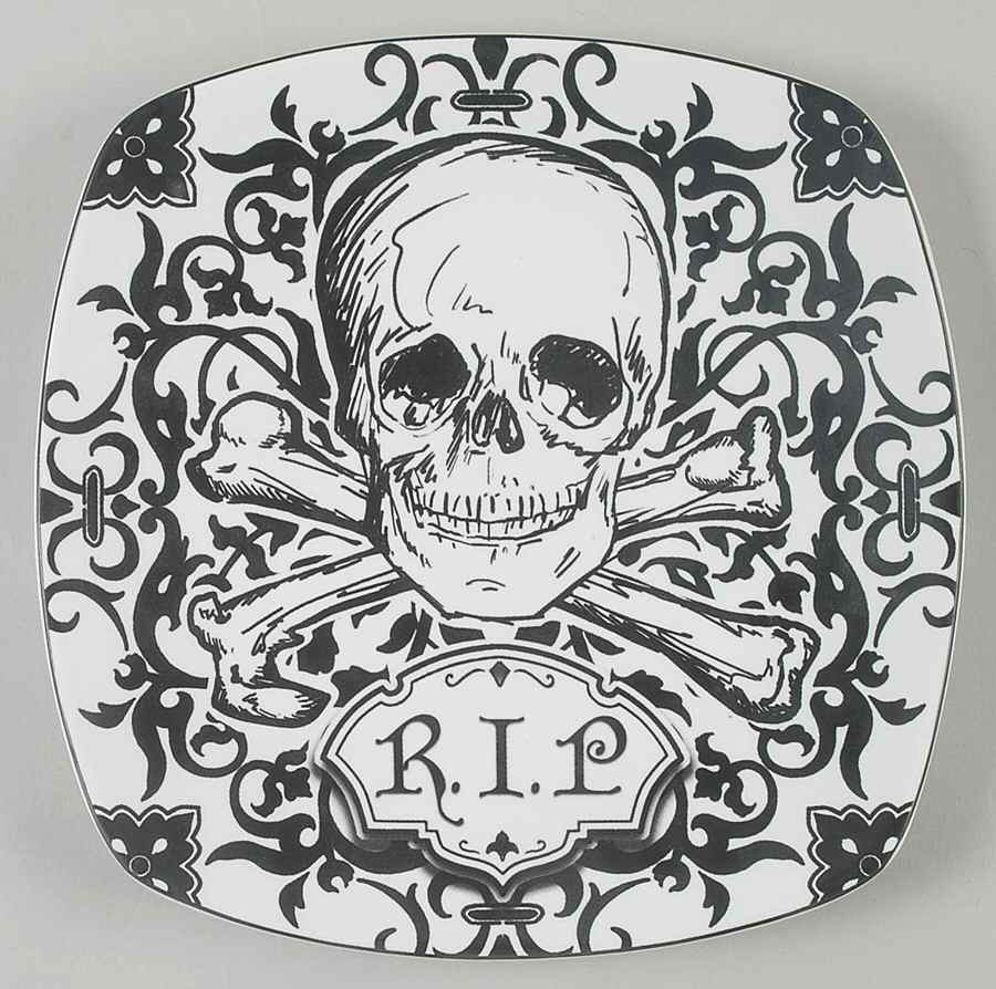 Halloween Skulls Square Salad Plate by 222 Fifth (PTS)-1