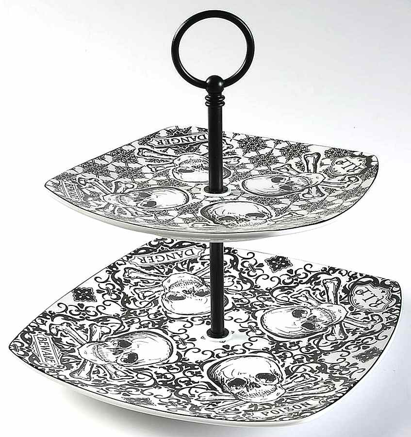 Halloween Skulls 2 Tiered Serving Tray (Dinner & Salad Plate) by 222 Fifth (PTS)-1