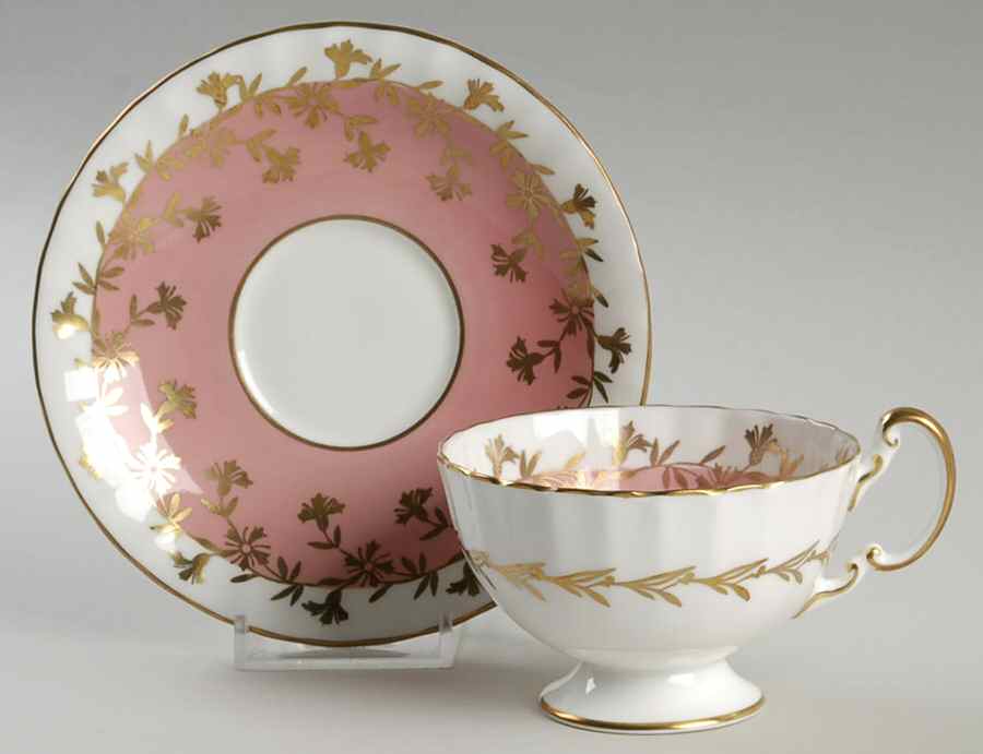 1732 Pink Footed Cup & Saucer Set by John  Aynsley & Sons-1