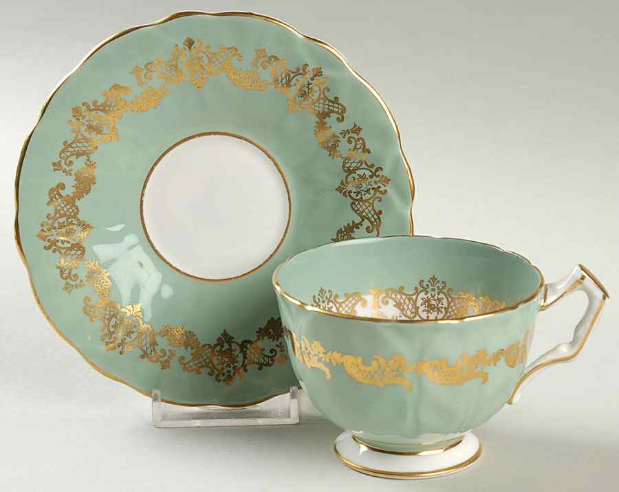 1693 Nile Green Footed Cup & Saucer Set by John  Aynsley & Sons-1