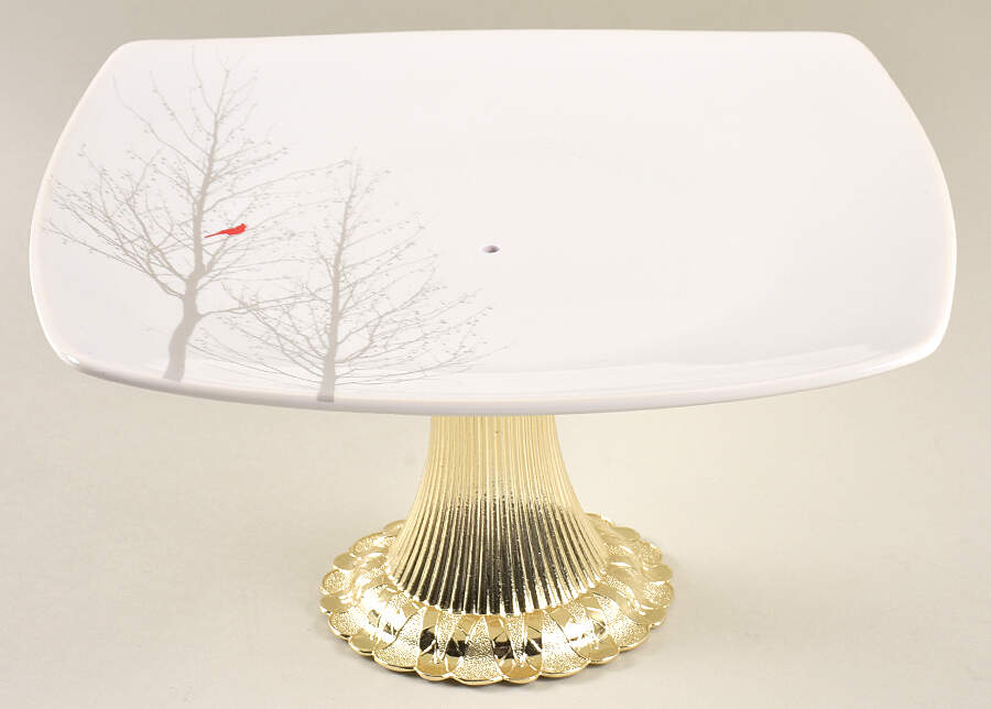 Winter Cardinal Cake Stand with 4"-5" Metal Pedestal  Hc by 222 Fifth (PTS)-1