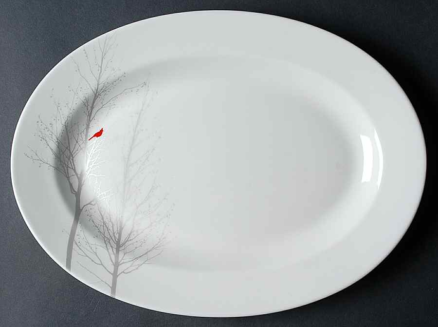 Winter Cardinal 14" Oval Serving Platter by 222 Fifth (PTS)-1