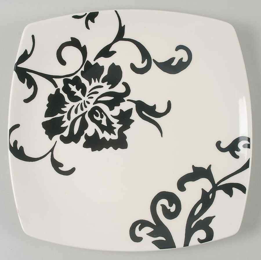 Floral Scroll Black and White Dinner Plate by 222 Fifth (PTS)-1