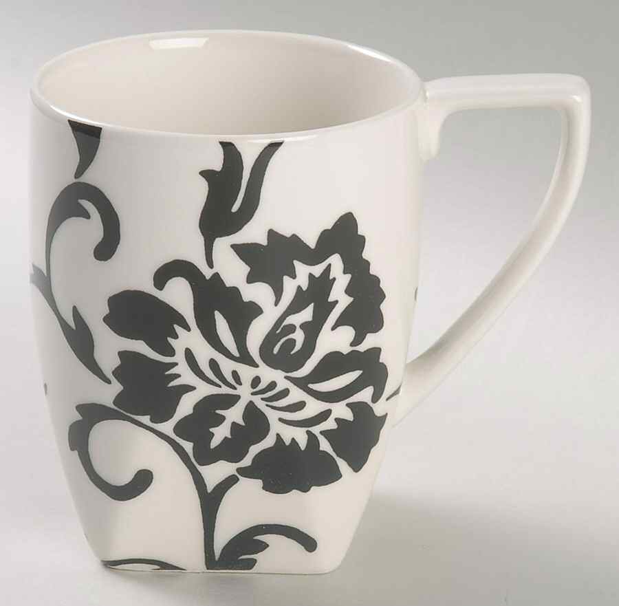 Floral Scroll Black and White Mug by 222 Fifth (PTS)-1